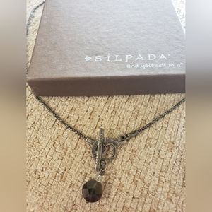 Silpada Sterling silver necklace with faceted smokey quartz.